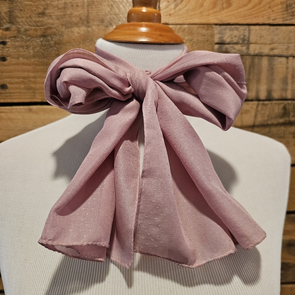 🐕 Vintage Dusty Pink Stripe & Polka Dot Scarf 52" Long